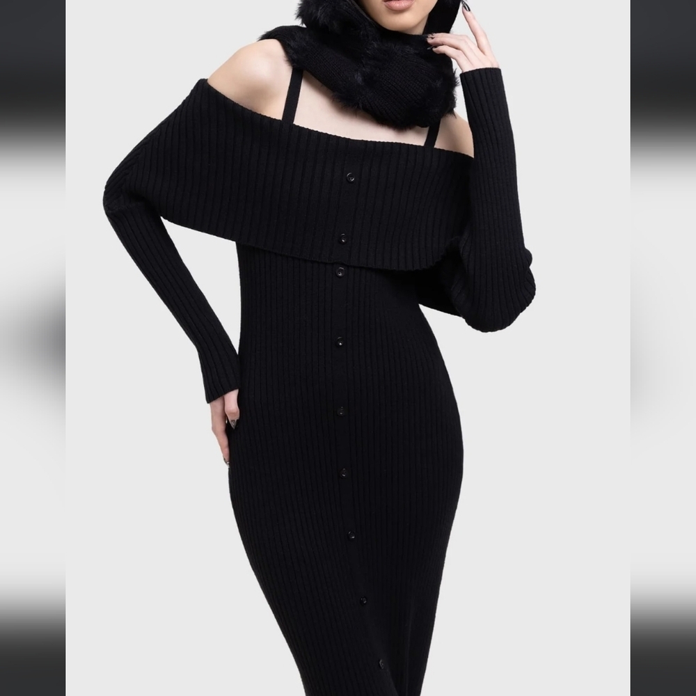 Killstar Black Off-Shoulder Ribbed Dress - Picture 4 of 7